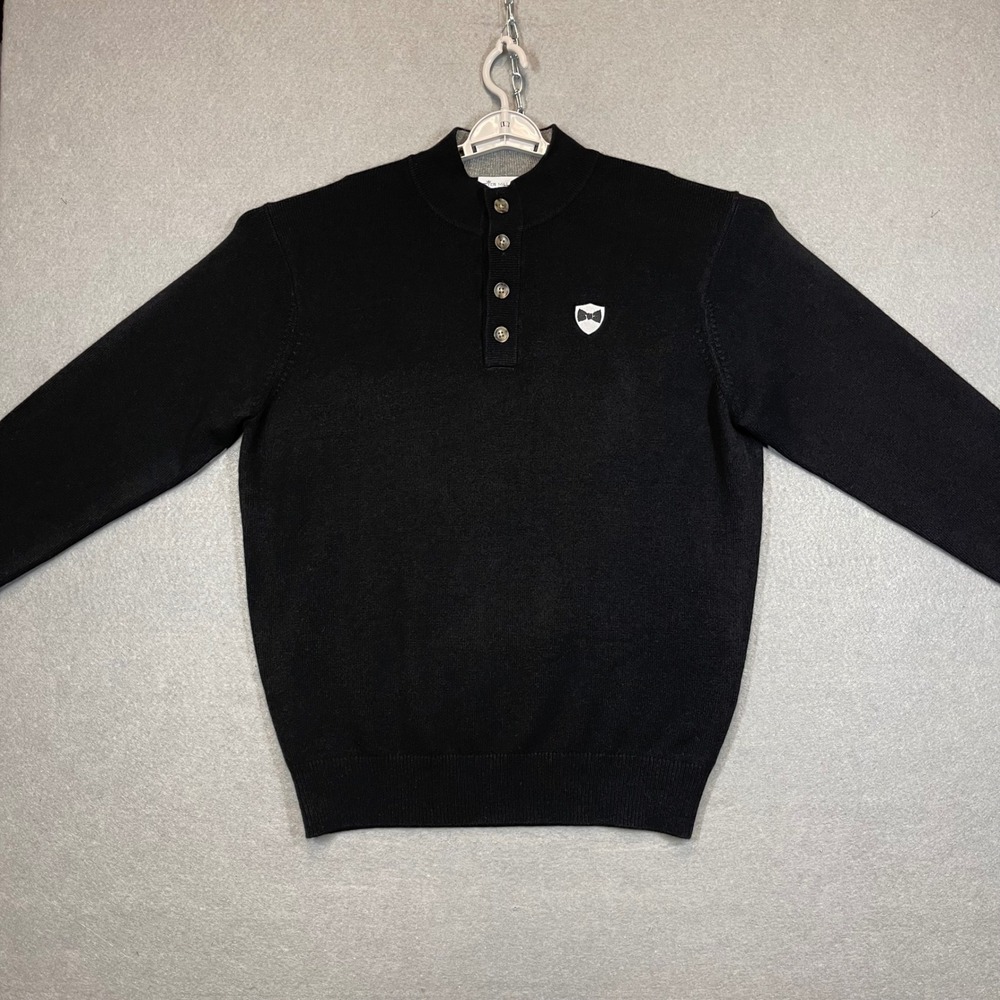 Peter Millar Sweater Men Large Black Cashmere 4 Button James Bond Bow Tie Luxury - Picture 2 of 10